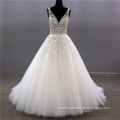 Korean Style V-Neck Lace Tank Sleeveless Floral Print Ball Gown Wedding Dress